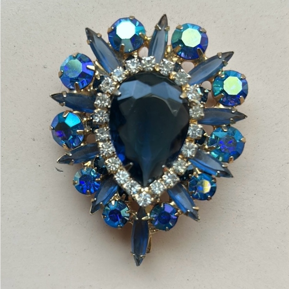 Juliana D&E Faux gems blue Large Brooch Pendant With Pear Center